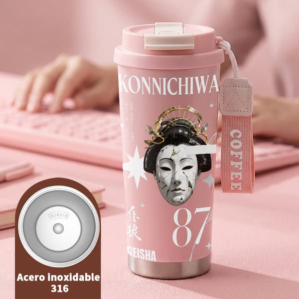 Kaffetermos 500ml Rustfritt Stål Tegneseriedesign Pink