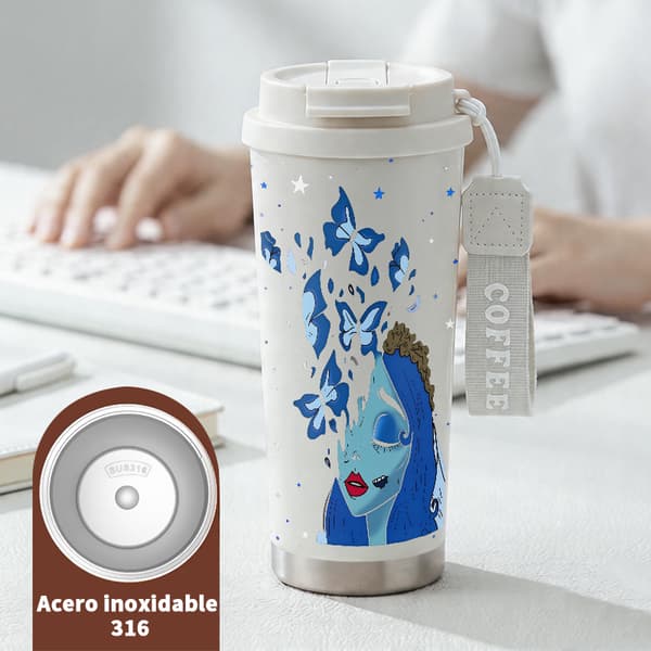 Kaffetermos 500ml Rostfritt Stål Modern Design, Isolerad kaffemugg, läckagesäker resemugg med lock White