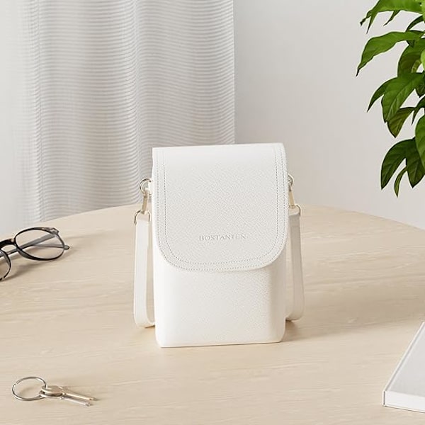 Vegan Läder Liten Crossbody Väska för Kvinnor Designer Mobilväska Plånböcker Justerbar Rem white