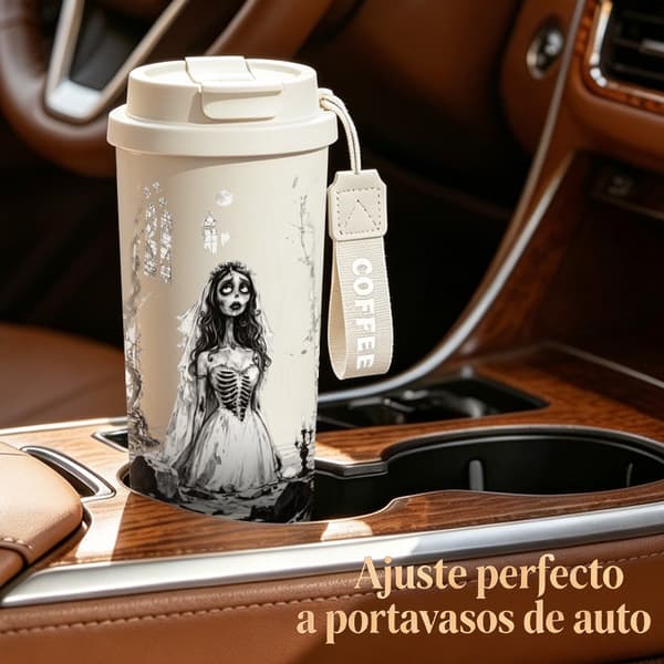 Termosmugg 500ml Rostfritt Stål Djurdesign, Isolerad kaffemugg, läckagesäker resemugg med lock White