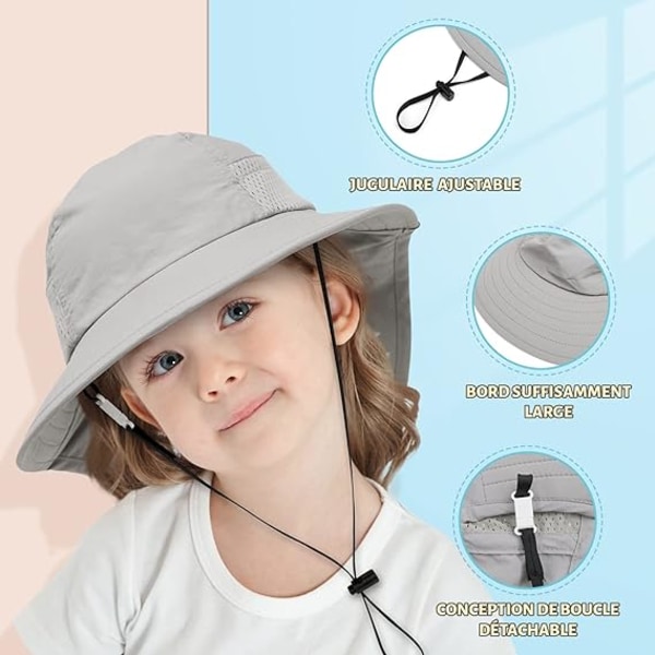 Hvit baby solhatt for jenter og gutter, 46-50 cm, med nakkebeskyttelse