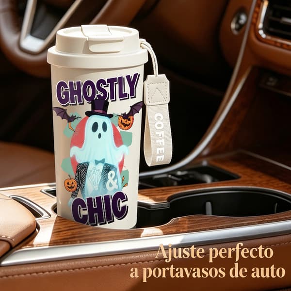 Termosmugg 500ml Rostfritt Stål Anime Design, Isolerad kaffemugg, läckagesäker resemugg med lock White