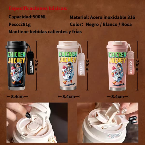Kaffetermos 500ml 316 Rustfritt Stål Retro Design Pink