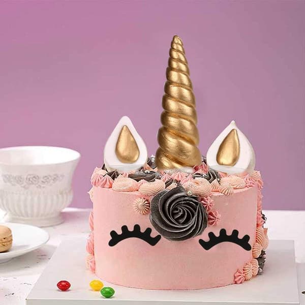 Kakepynt, Gyllen Enhjørning Bursdagskake/Kake Topper,