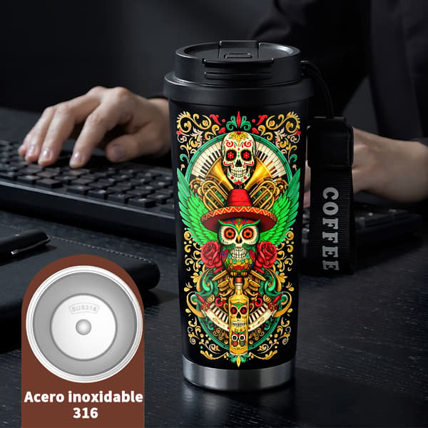 Termosmugg 500ml Rostfritt Stål Modern Design, Isolerad kaffemugg, läckagesäker resemugg med lock Black