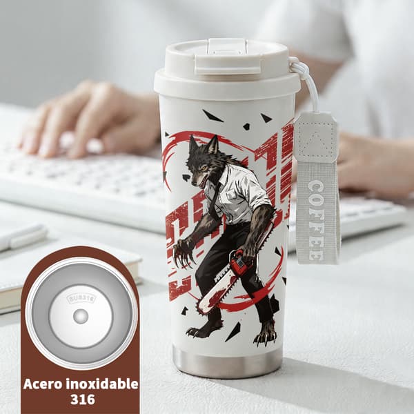 Termosmugg 500ml Rostfritt Stål Halloween Design, Isolerad kaffemugg, läckagesäker resemugg med lock White