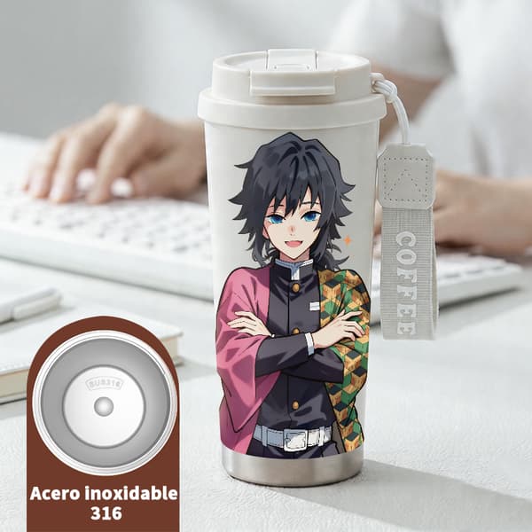 Termosmugg 500ml Rostfritt Stål Militär Design, Isolerad kaffemugg, läckagesäker resemugg med lock White