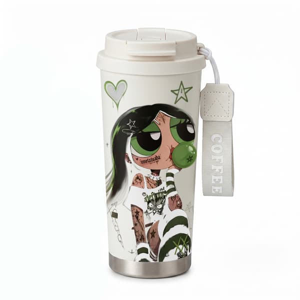 Termisk kaffekopp 500ml rustfritt stål anime-design White