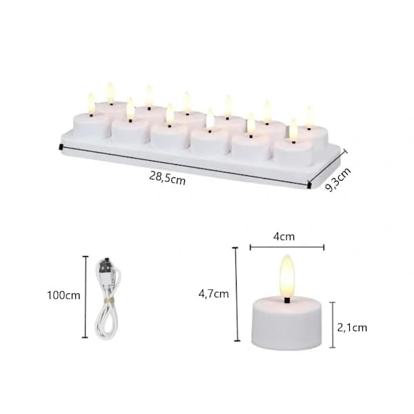 12-pakning - Telys - Oppladbare - LED-lys med kontroll og timer,A