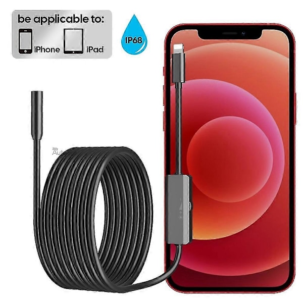 Endoskopkamera för iPhone Apple 8mm Bilar Endoskopisk Hård Kabel IP68 Vattentät 8 LED Borescope Inspektion för iPhone för iOS 1M