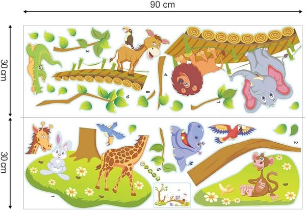 Djungeldjur Väggdekor Träd Lejon Giraff Elefant Sovrum