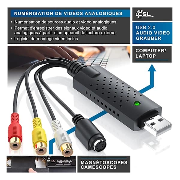 Optageboks til lyd og video, Audio Video Converter Capture USB 2.0, VHS-optager, Ny version, Ny software ko,A