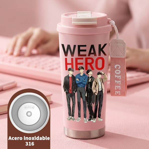 Termosmugg 500ml Rostfritt Stål Juldesign, Isolerad kaffemugg, läckagesäker resemugg med lock Pink