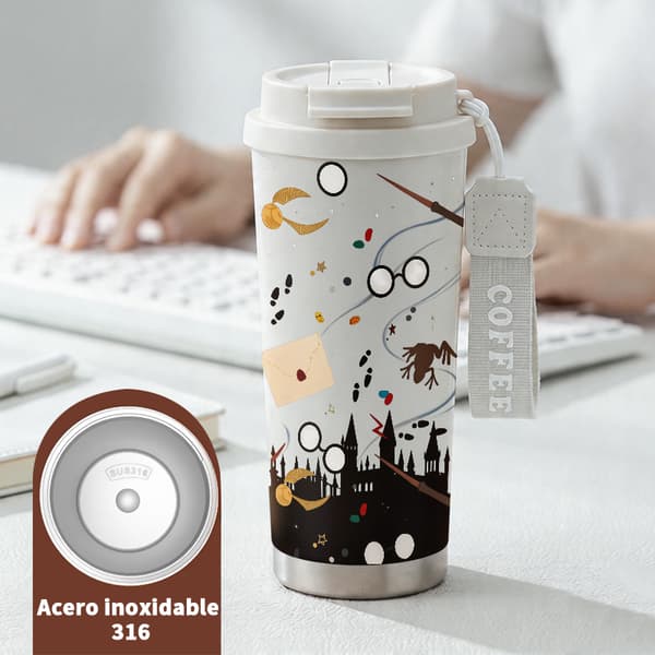 Termoskaffeemugg 500ml Rostfritt Stål Halloween Design, Isolerad kaffemugg, läckagesäker resemugg med lock White