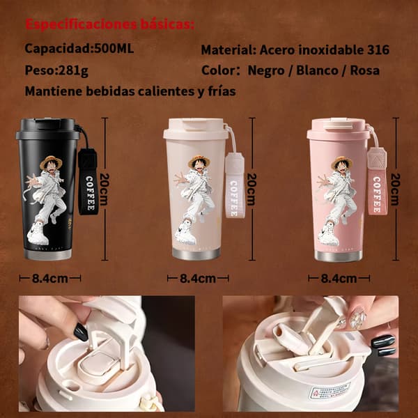 Kaffetermos 500ml Rostfritt Stål Blommig Design, Isolerad kaffemugg, läckagesäker resemugg med lock Black
