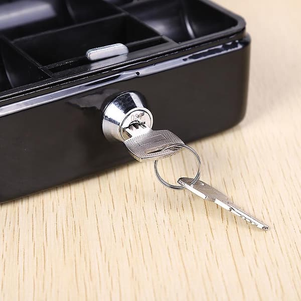 Af låselig metalboks til kontanter og værdigenstande - Sort - 12,5x9,5x6 cm