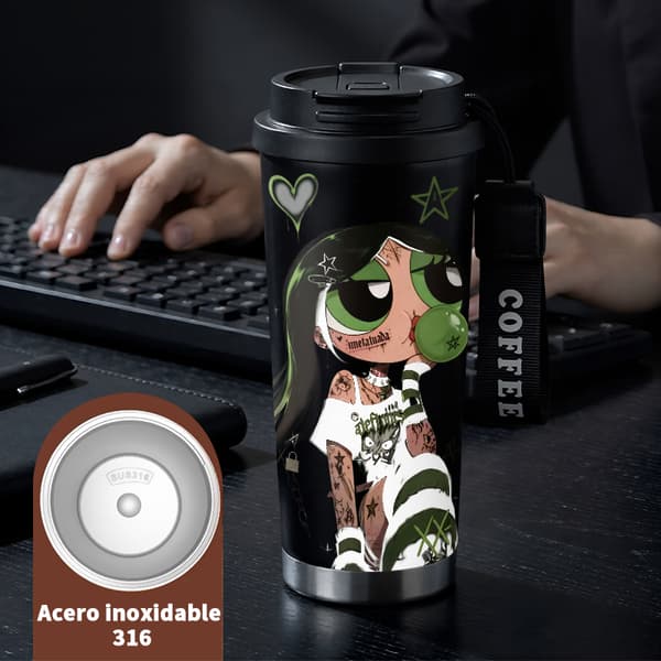 Termokaffekrus 500ml Rustfrit Stål Anime Design Black