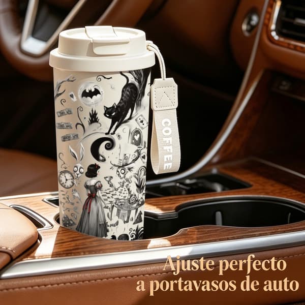 Termoskaffe Mugg 500ml Rostfritt Stål Djurmönster Design, Isolerad kaffemugg, läckagesäker resemugg med lock White