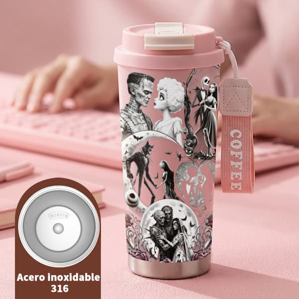 Kaffetermos 500ml Rustfritt Stål Halloween Design Pink