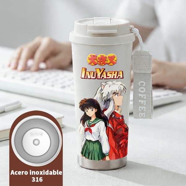 Termosmugg 500ml 316 Rostfritt Stål Tecknad Design, Isolerad kaffemugg, läckagesäker resemugg med lock White