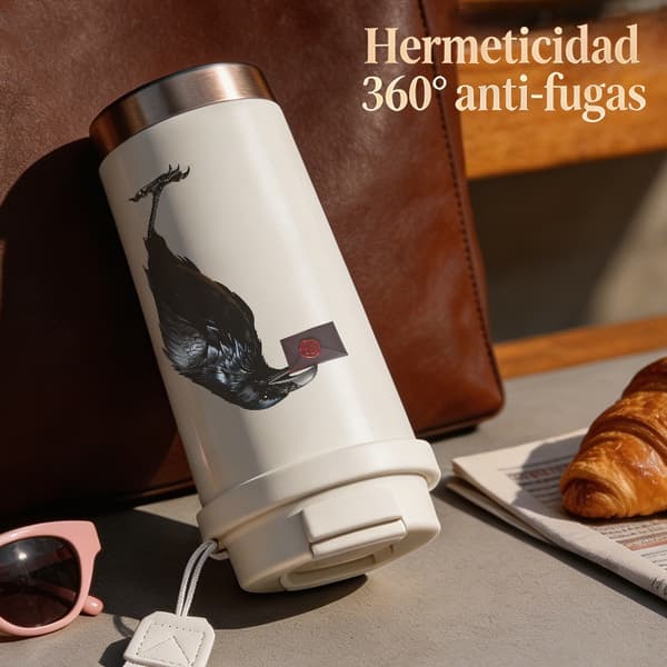 Kaffetermos 500ml 316 Rostfritt Stål Geometrisk Design, Isolerad kaffemugg, läckagesäker resemugg med lock White