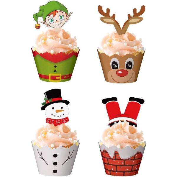 120 stykker Christmas Cupcake Toppers Wrappers Festartikler