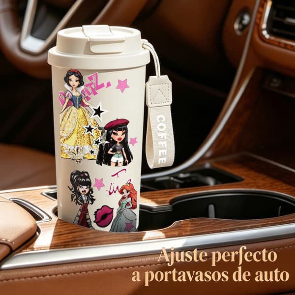 Kaffetermos 500ml Rostfritt Stål Juldesign, Isolerad kaffemugg, läckagesäker resemugg med lock White