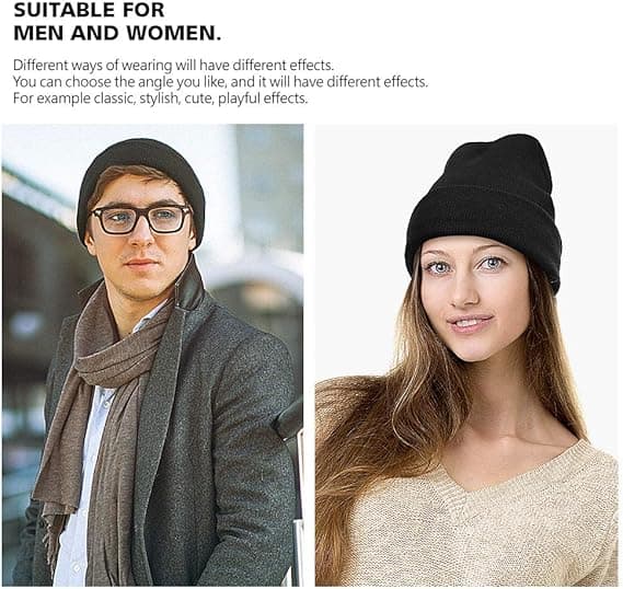 Vinterlue for menn og kvinner, ullue, svart, klassisk design, M