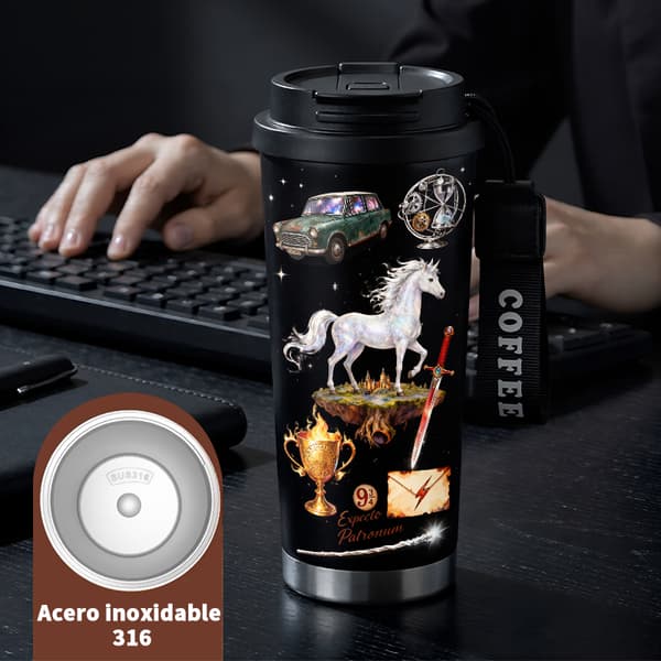 Bærbar Kaffetermos 500ml Rustfritt Stål Abstrakt Design Black