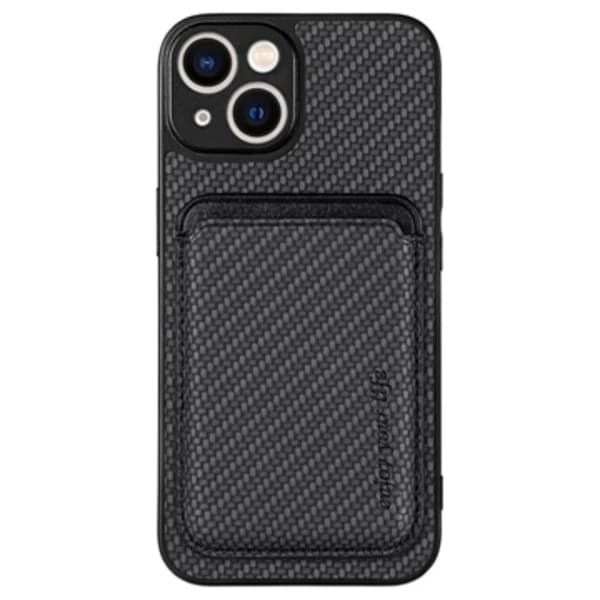 iPhone 15 Magnetisk Cover med Kortholder - Kulfiber - Sort Sort,A