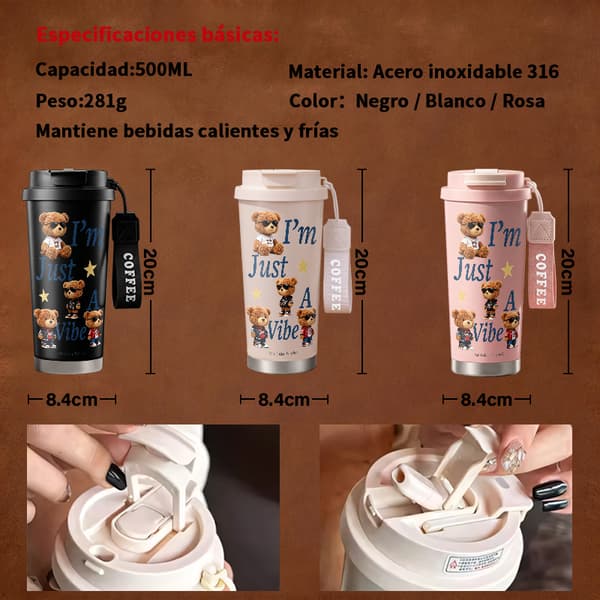 Kaffetermos 500ml Rustfritt Stål Søt Design White