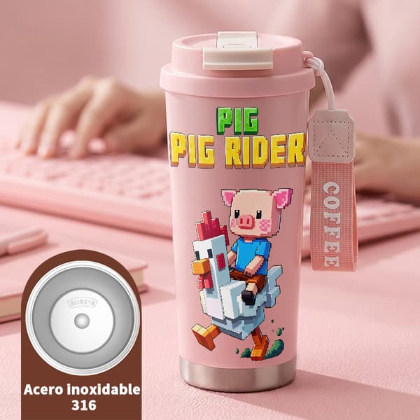 Termokopp 500ml Rustfritt Stål Tegneseriedesign Pink