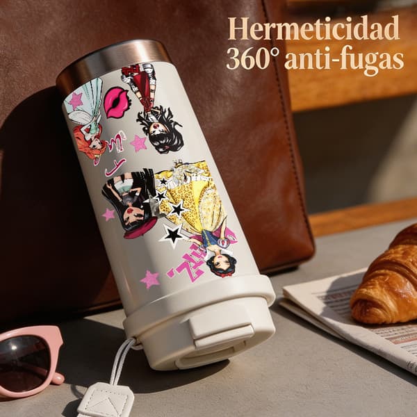 Kaffetermos 500ml Rostfritt Stål Juldesign, Isolerad kaffemugg, läckagesäker resemugg med lock Black