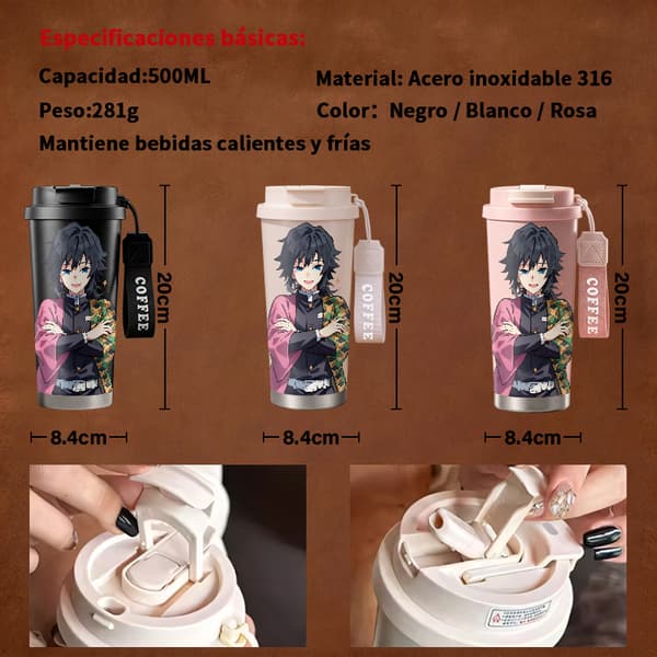 Termosmugg 500ml Rostfritt Stål Militär Design, Isolerad kaffemugg, läckagesäker resemugg med lock White