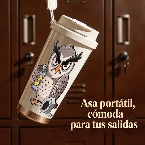 Termoskaffemugg 500ml Rostfritt Stål Grafisk Design, Isolerad kaffemugg, läckagesäker resemugg med lock White