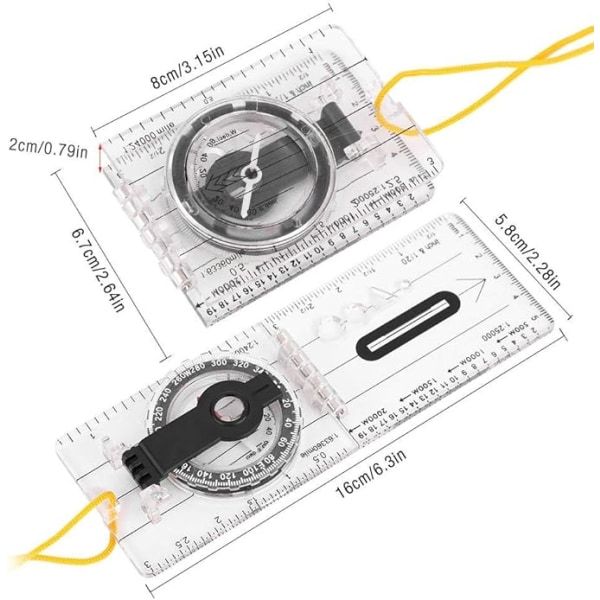 Map compass navigation with measuring ruler and neck strap for