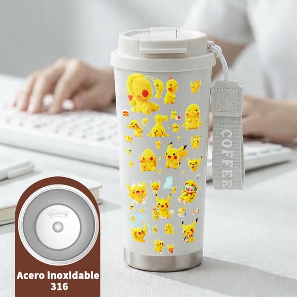 Kaffetermos 500ml Rostfritt Stål Festlig Design, Isolerad kaffemugg, läckagesäker resemugg med lock White