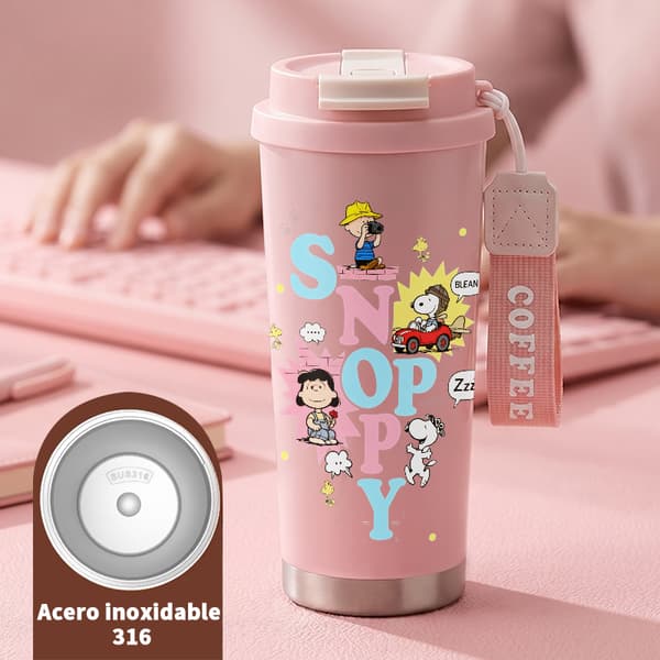 Kaffetermos 500ml Rostfritt Stål Modern Design, Isolerad kaffemugg, läckagesäker resemugg med lock Pink