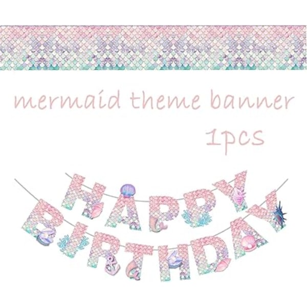 1 piece shiny mermaid happy birthday banner, mermaid birthday