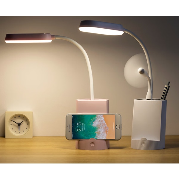 Rosa skrivebordslampe for barn, dimbar LED-skrivebordslampe med 3 lysstyrker L