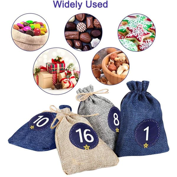 3-farvet julekalender nedtællingspose sæt - 24 jute pose bundle