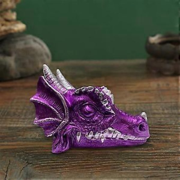 Dragehode Statue Krystallkule Stativ Skulptur Håndverk Dekor Feng Shui Kulebase for Hyller Nattbord Lettvekt (Lilla) Purple