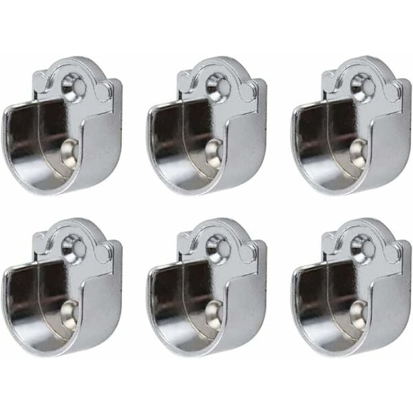 Klemme stangbrakett 6 stykker rundrørbrakett oval klesskap U-formet klesstangsbrakett for 25 mm diameter runde rør, sinklegering
