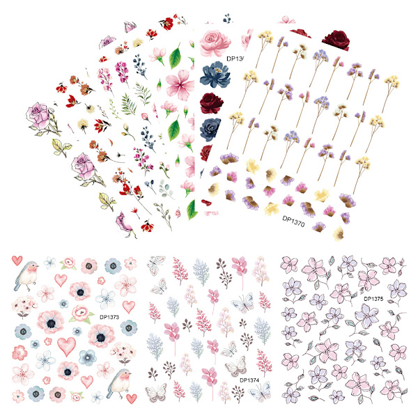 Blommor Nagelstickers Nagelkonst 3 Ark Självhäftande Nagelstickers