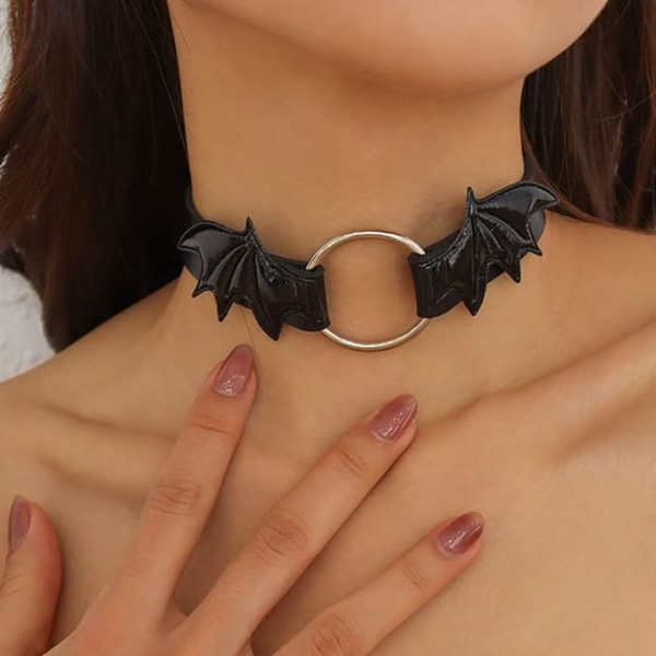 Svart Punk Läder Halsband Gothic Batwing Halsband Choker