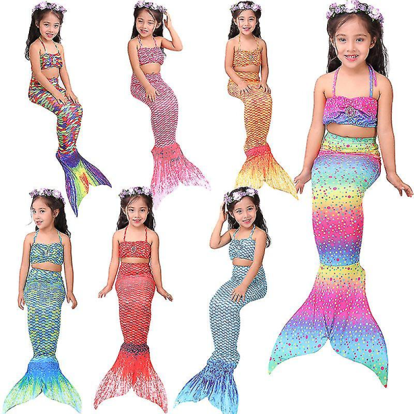 Hög kvalitet Barn Flickor Mermaid Tail Bikinidräkter Badkläder Badkläder Badkläder -allin.130.lila