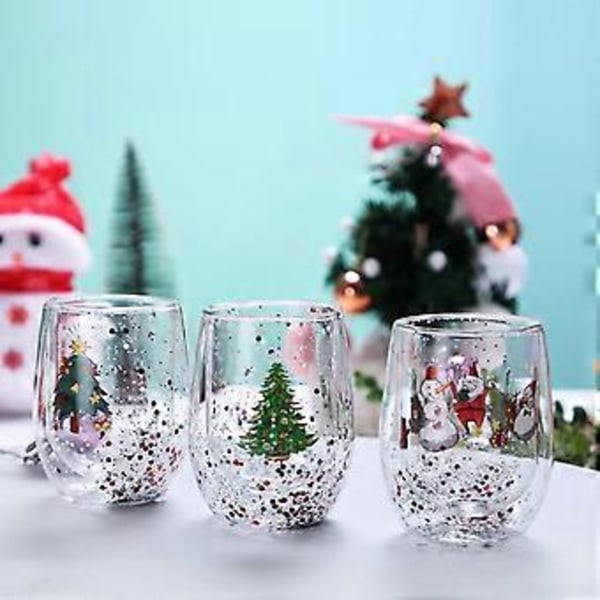 Dobbeltlags Krus Varmebestandig Glas Kop Juletema 300ml Varm Drik Drikkevarer til Familiesammenkomster Star tree with hand