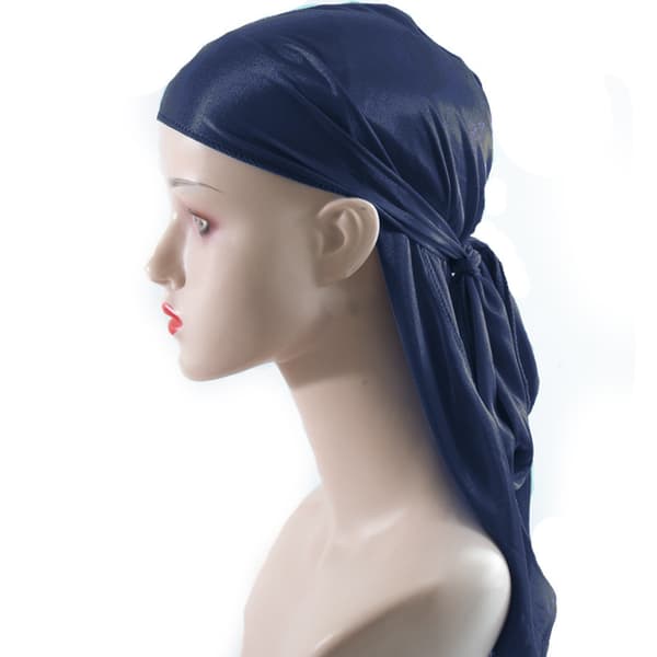 Simuleret silke langhalet bandana hat snøre langhalet hat (navy)