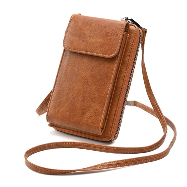 Brunfärgad lätt PU-läder crossbody mobiltelefonväska Mult