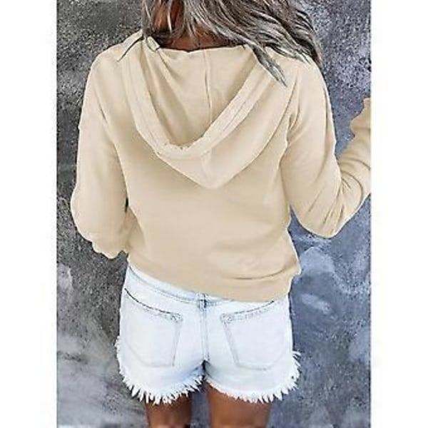 Dame Knap Front Hættetrøje Pullover Langærmet Efterår Vinter Sweatshirt Top SweaterM( style1907)